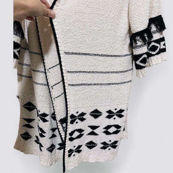 Rachel Zoe Womens Duster Cardigan Dutton 1X Gray Aztec Boho Southwestern Fringe - Picture 4 of 8